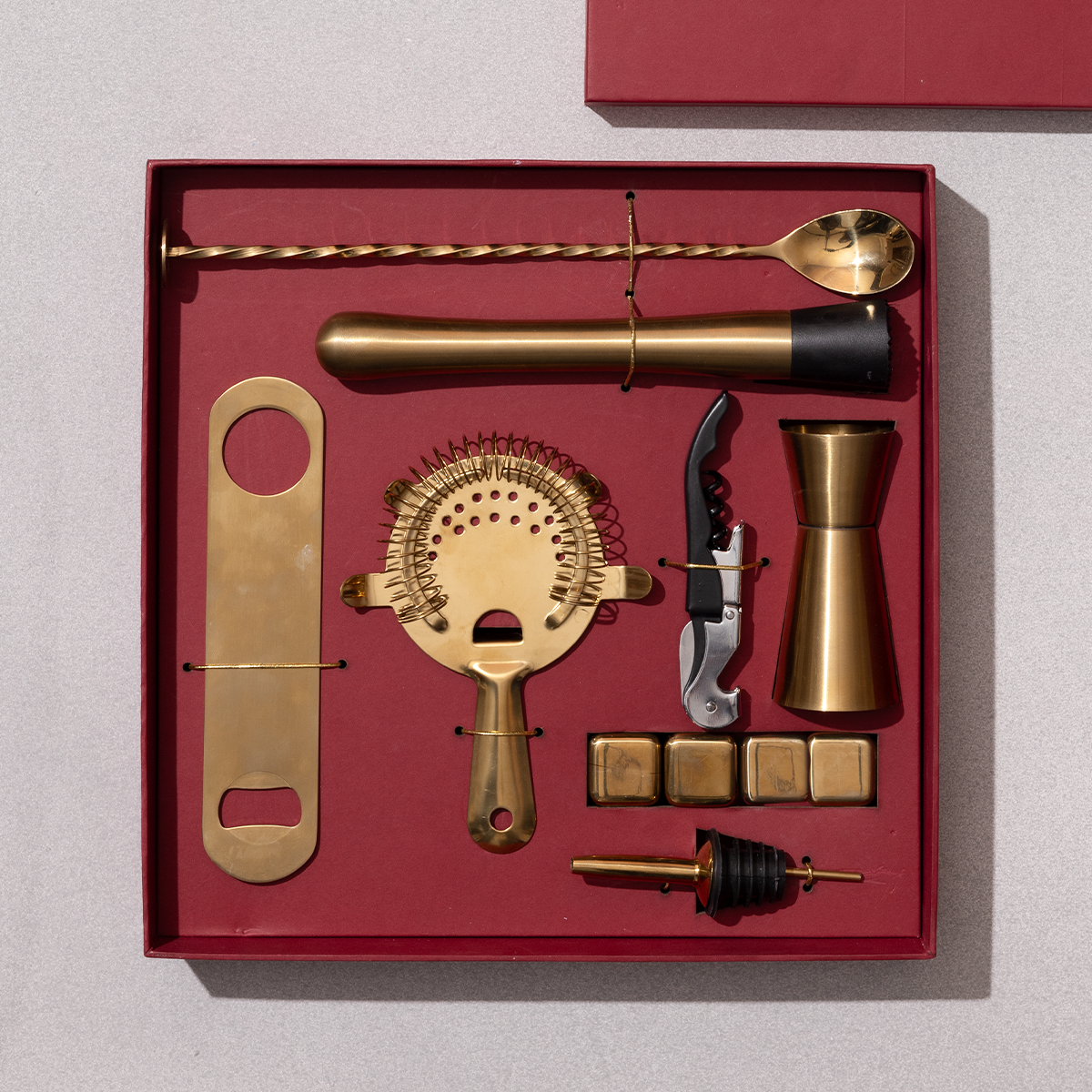 Gift Hamper | Bar Tool Kit | Set of 8 | Brass Finish