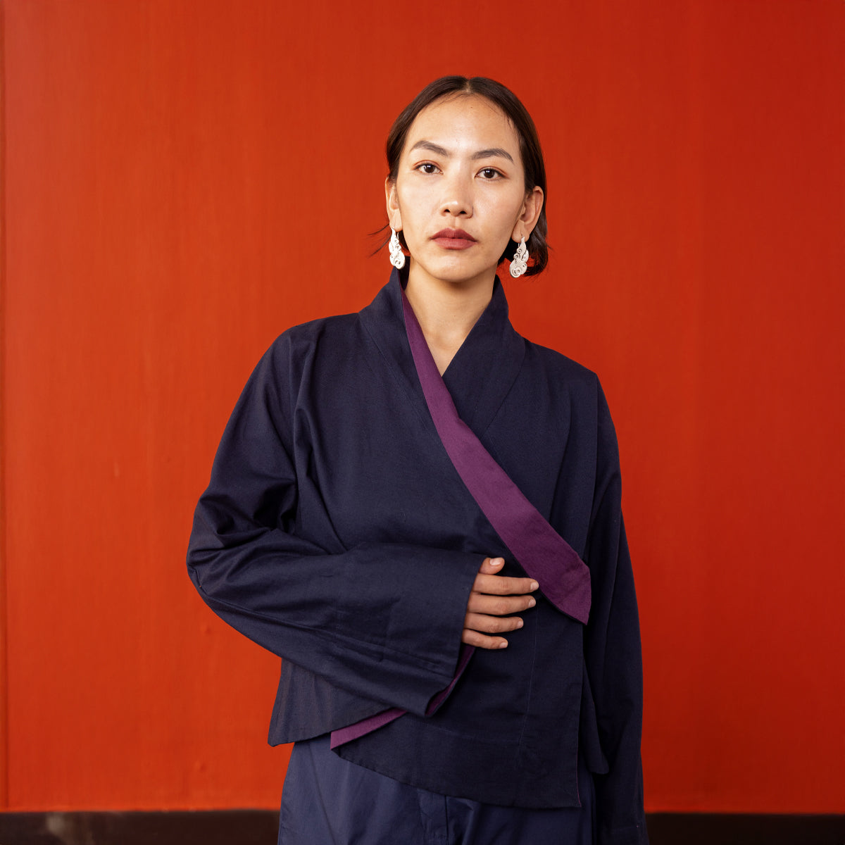 Midnight Blue/Aubergine Reywa Tibetan Wrap Top