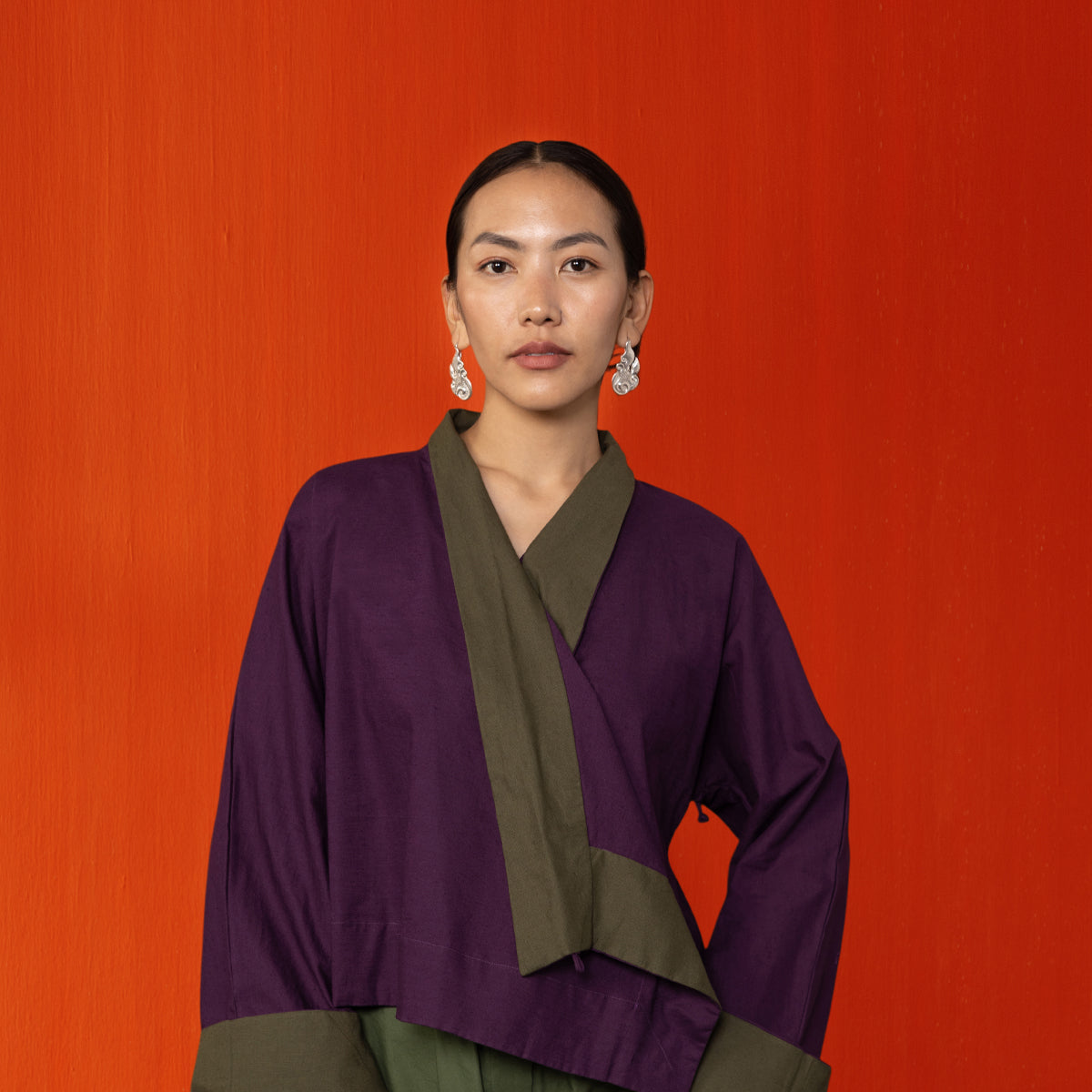Aubergine/Sage Reywa Tibetan Wrap Top