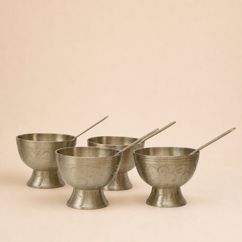 Bloom Brass Cup with Spoon | Set of 4