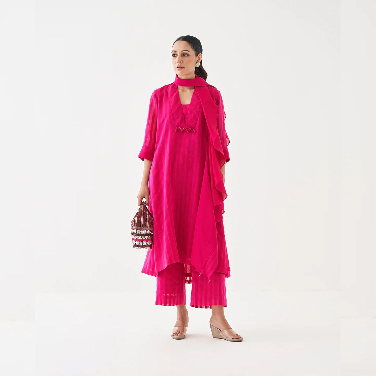 The Royal Rani Silk Chanderi Ensemble with Waterfall Scarf