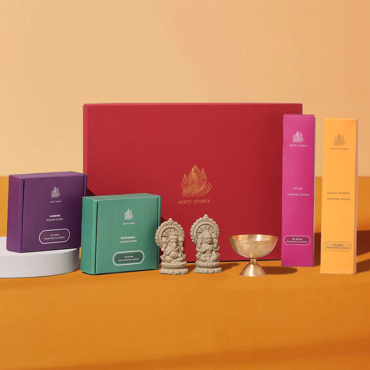 Gift Set | Pooja Set | 6 Pieces | Incense, Brass Diya & Plantable Idols