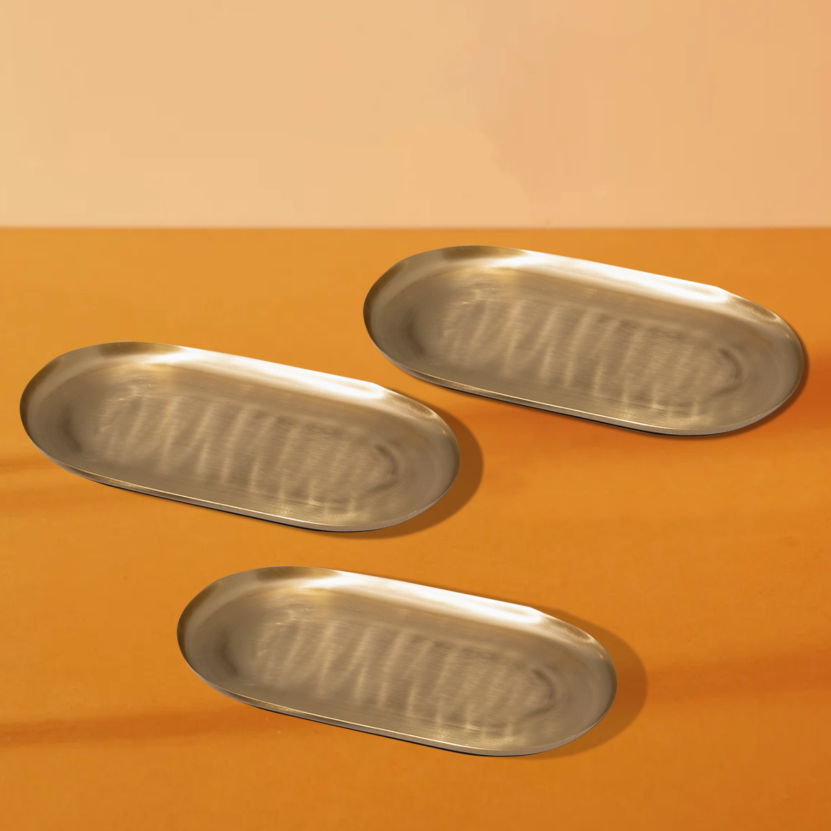 Brass Platters | Set of 3 | Handcrafted | Serving Tray Sets | Gift Box