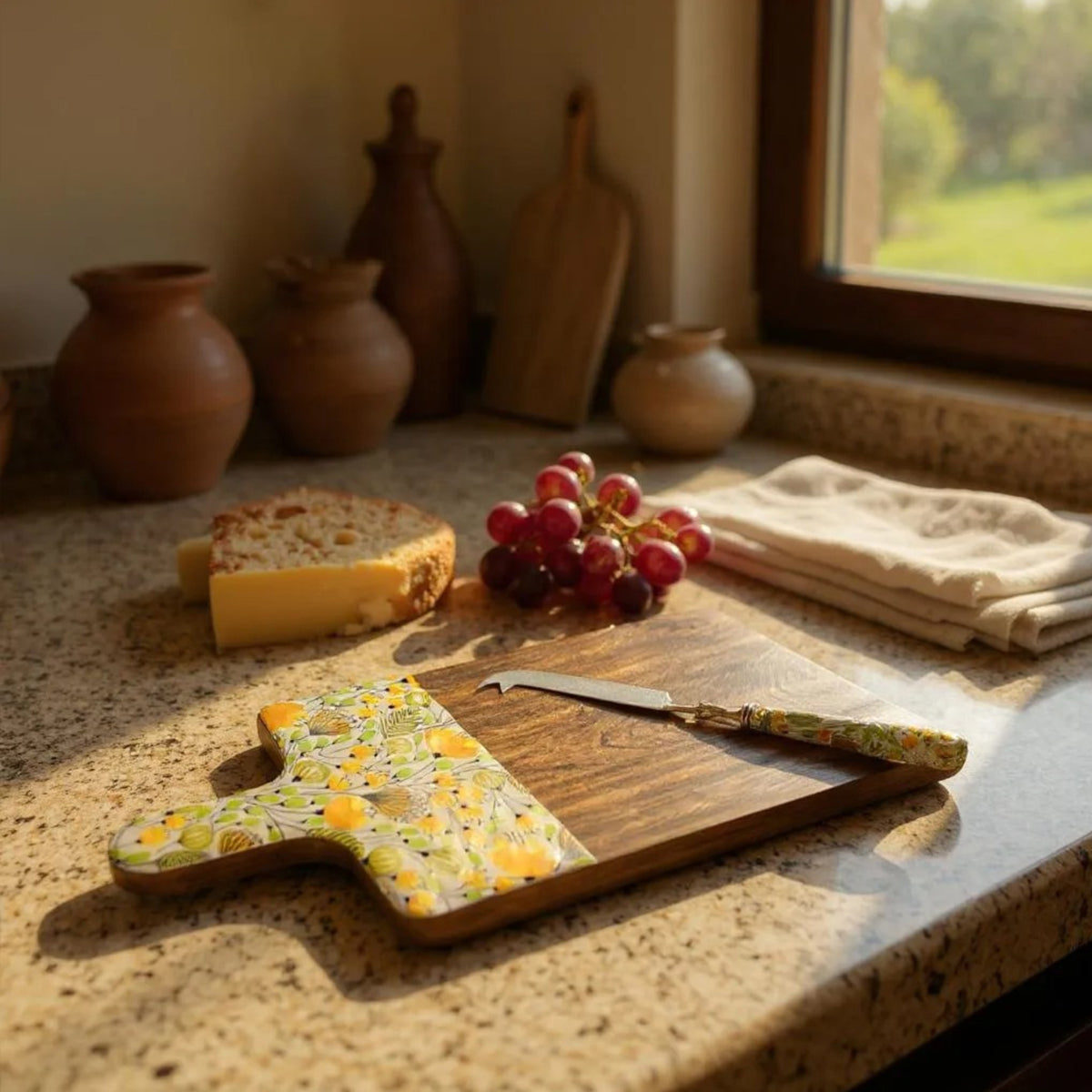 Sunny Meadows Cheese Board and Knife Set