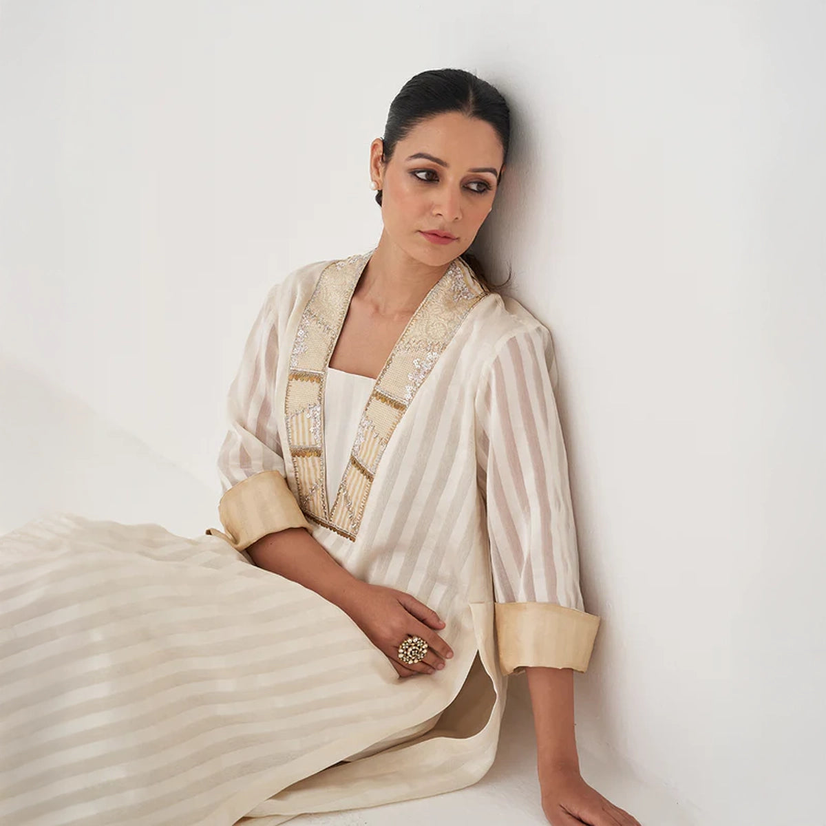 The Chandani Silk Chanderi Ensemble With Woven Banarasi & Handwork