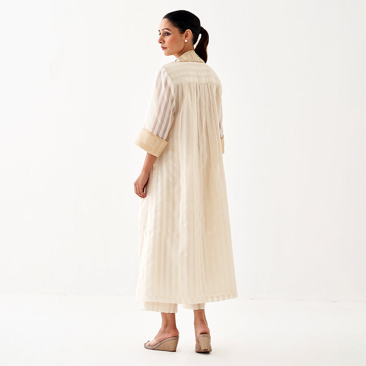 Handwoven Silk Chanderi Ensemble With Woven Banarasi & Handwork | Off-White