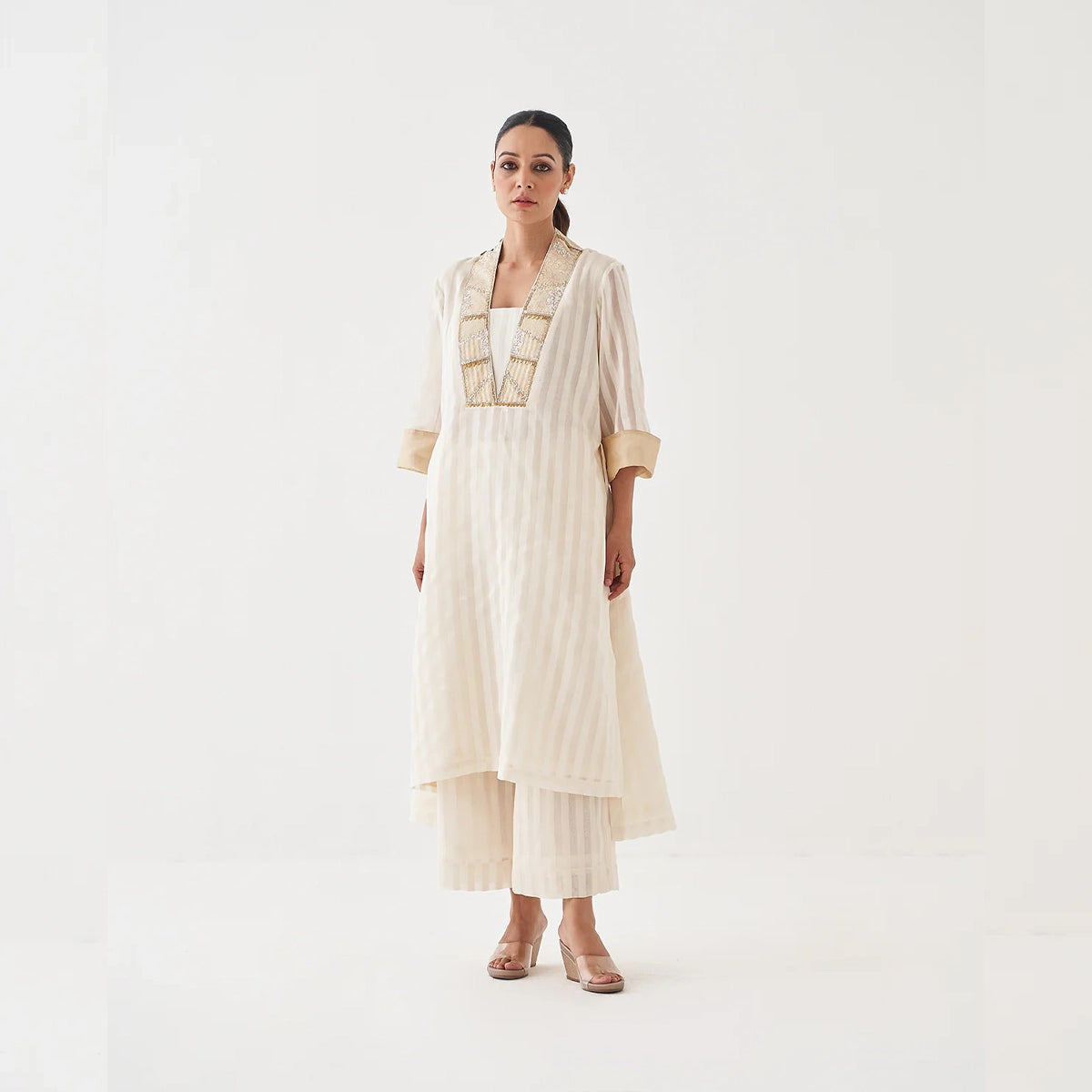 The Chandani Silk Chanderi Ensemble With Woven Banarasi & Handwork