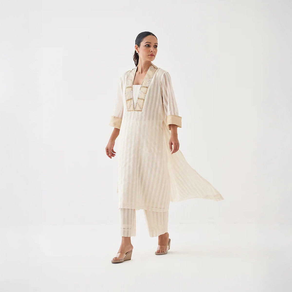 The Chandani Silk Chanderi Ensemble With Woven Banarasi & Handwork