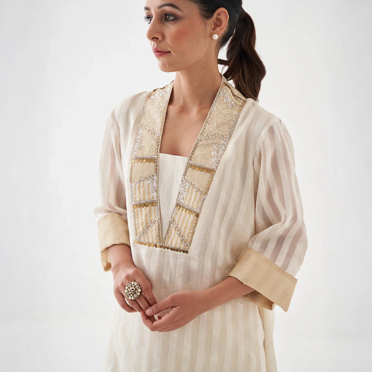 The Chandani Silk Chanderi Ensemble With Woven Banarasi & Handwork