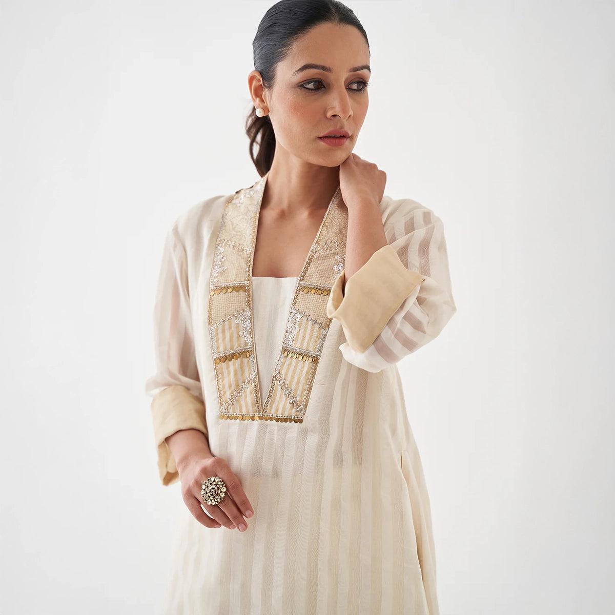 The Chandani Silk Chanderi Ensemble With Woven Banarasi & Handwork