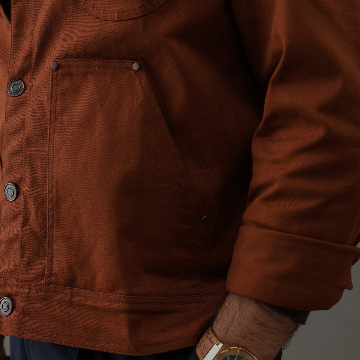 Crop Denim Shacket Rust