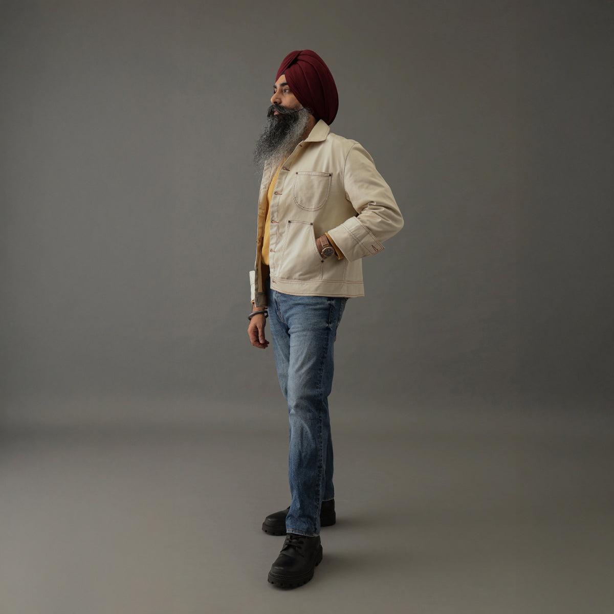 Crop Denim Shacket Cream