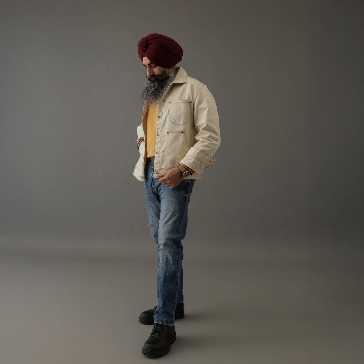 Crop Denim Shacket Cream