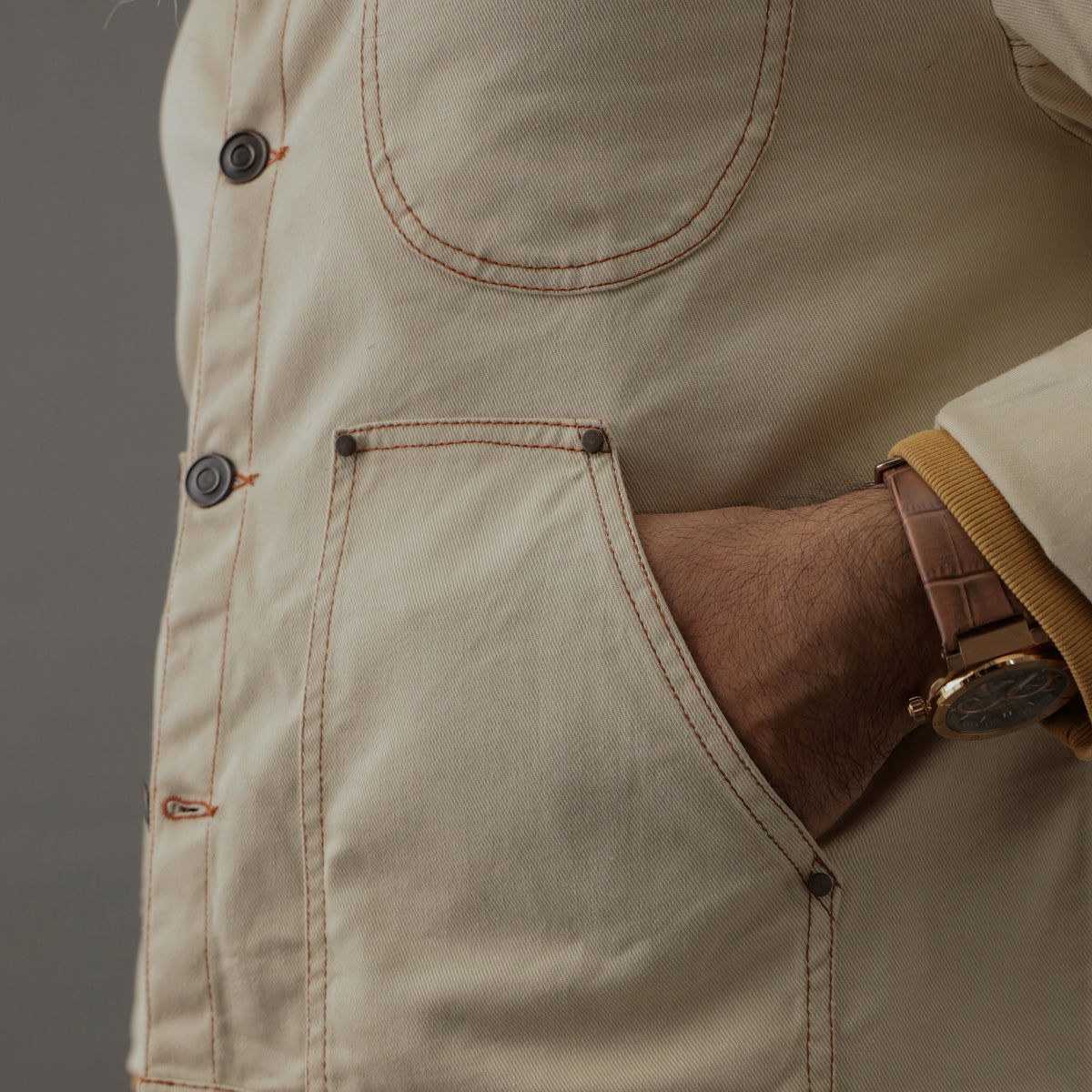 Crop Denim Shacket Cream