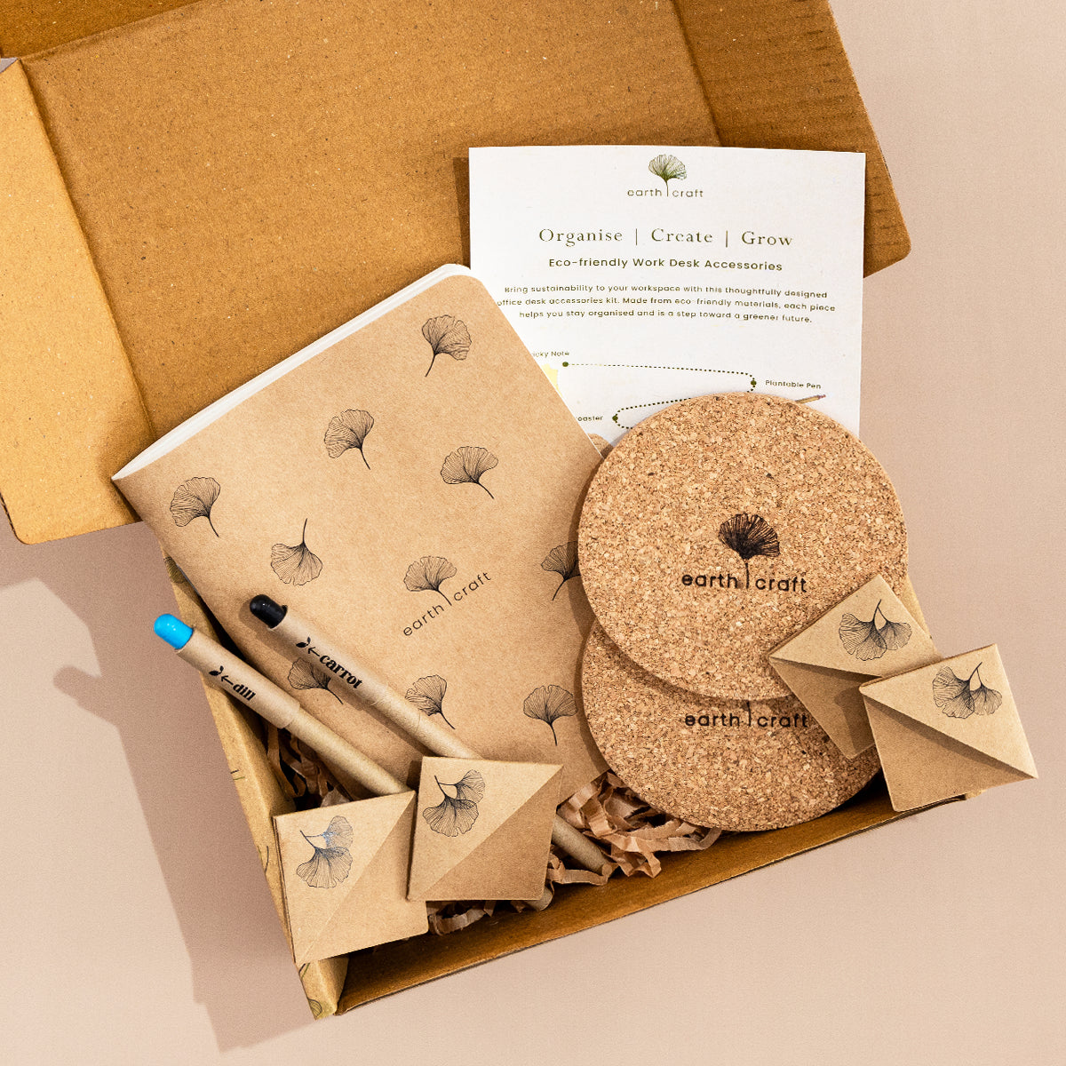 Office Desk Kit | Eco-friendly Diary, Pens, Bookmarks & Cork Coasters