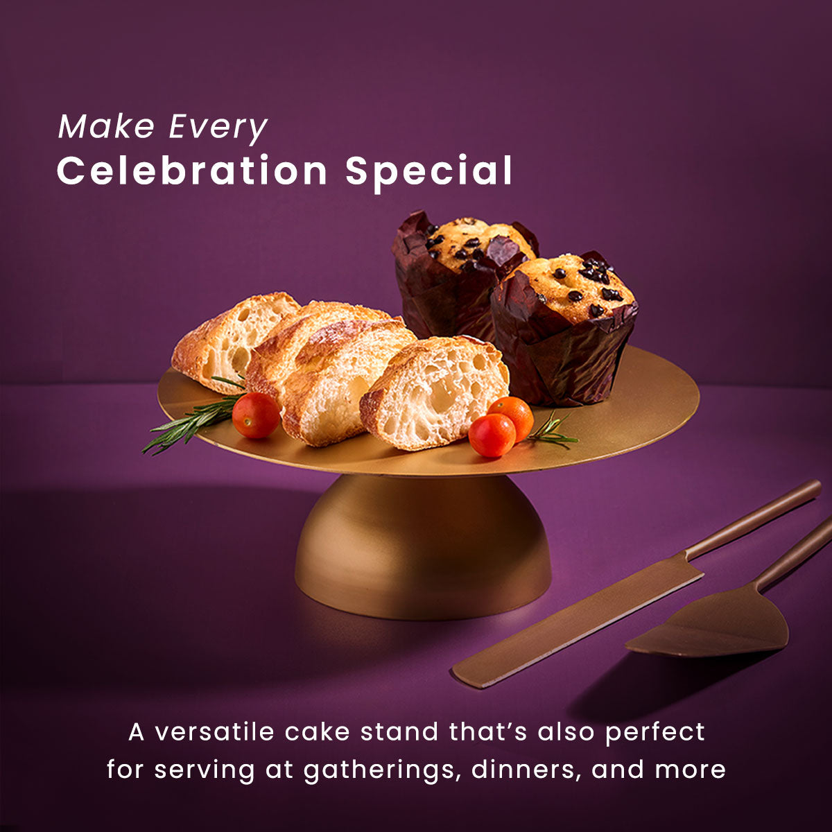 Brass Cake Stand with Knife & Server | Gift Set