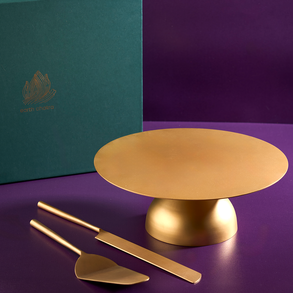 Brass Cake Stand with Knife & Server | Gift Set