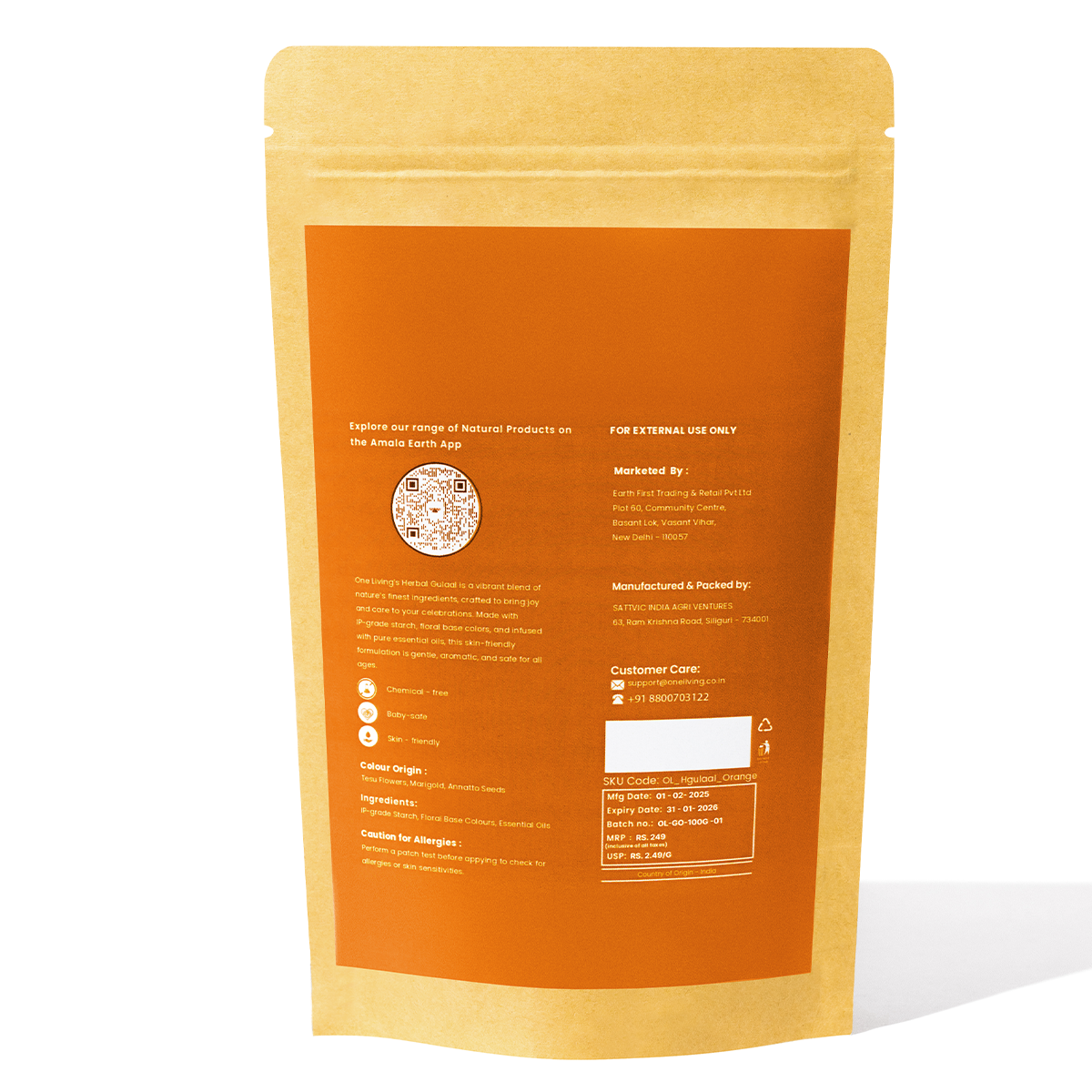 Orange Natural Gulaal Online | 100 g | Herbal Gulaal