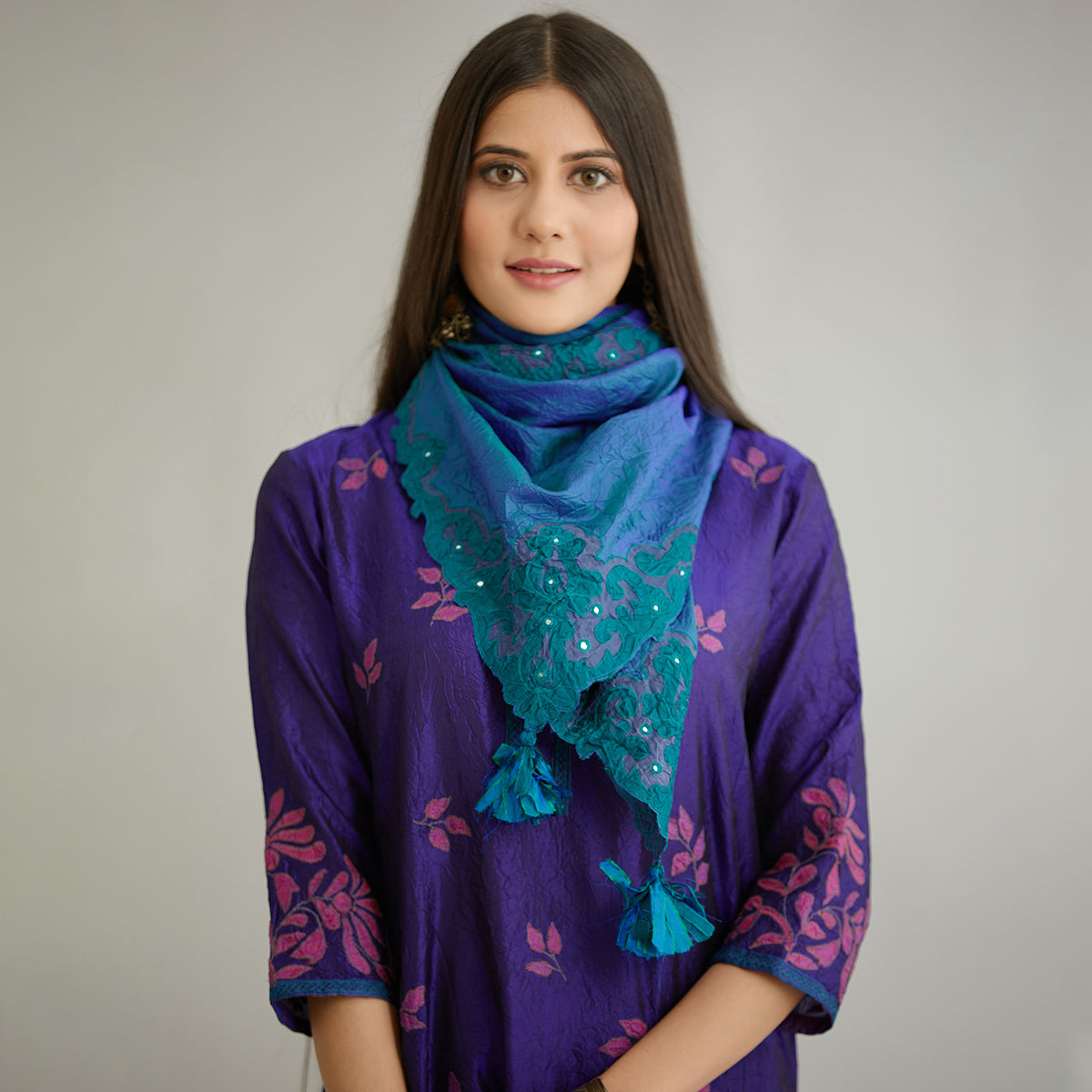 Aloka-Teal Silk Stole