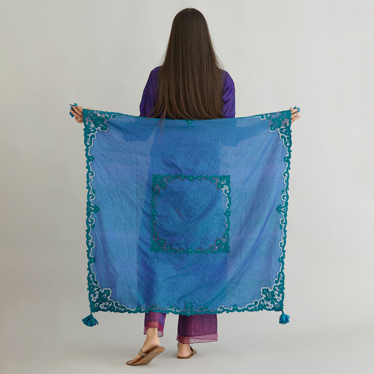 Aloka-Teal Silk Stole