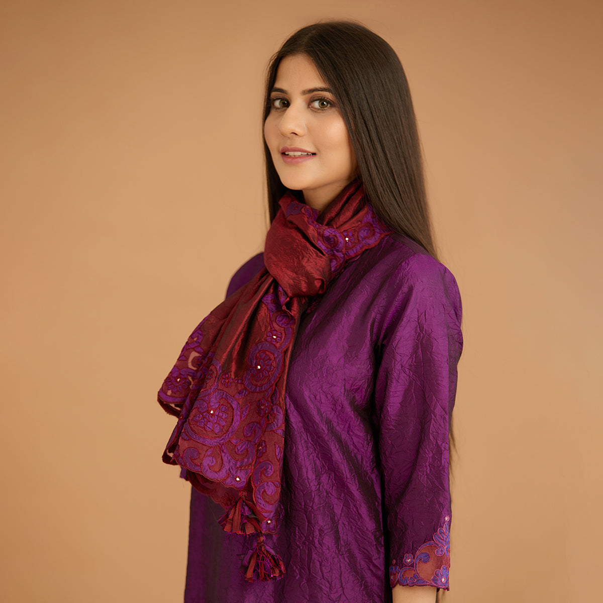 Aloka-Maroon Silk Stole