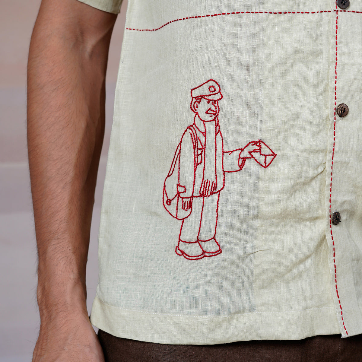 Hands At Work - Hand Embroidered Unisex Linen Shirt