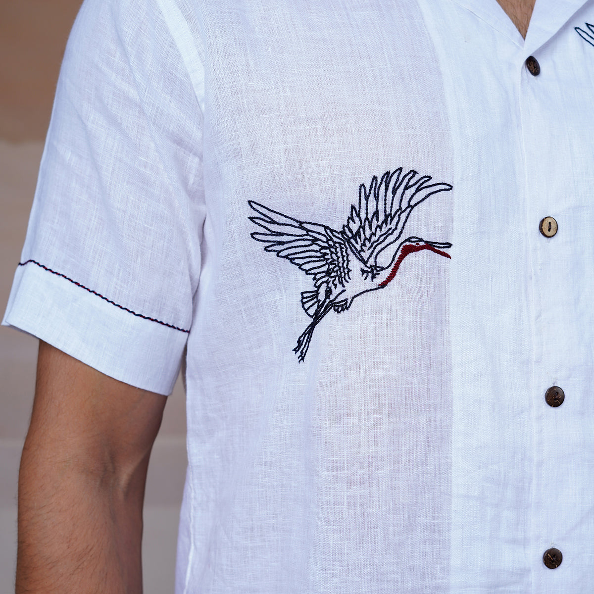 Flying Wings - Hand Embroidered Unisex Linen Shirt