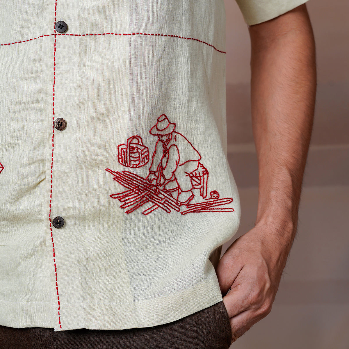 Hands At Work - Hand Embroidered Unisex Linen Shirt