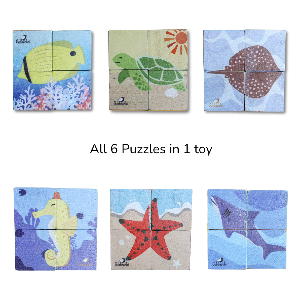 My First Block Puzzles - Sea | Wooden 6-in-1 Puzzle Set (4 Blocks)