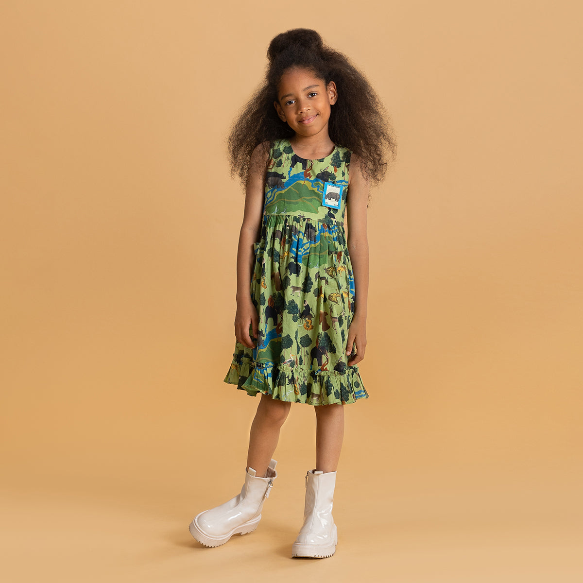 SAGE GREEN KAZIRANGA NATIONAL PARK RUFFLE DRESS