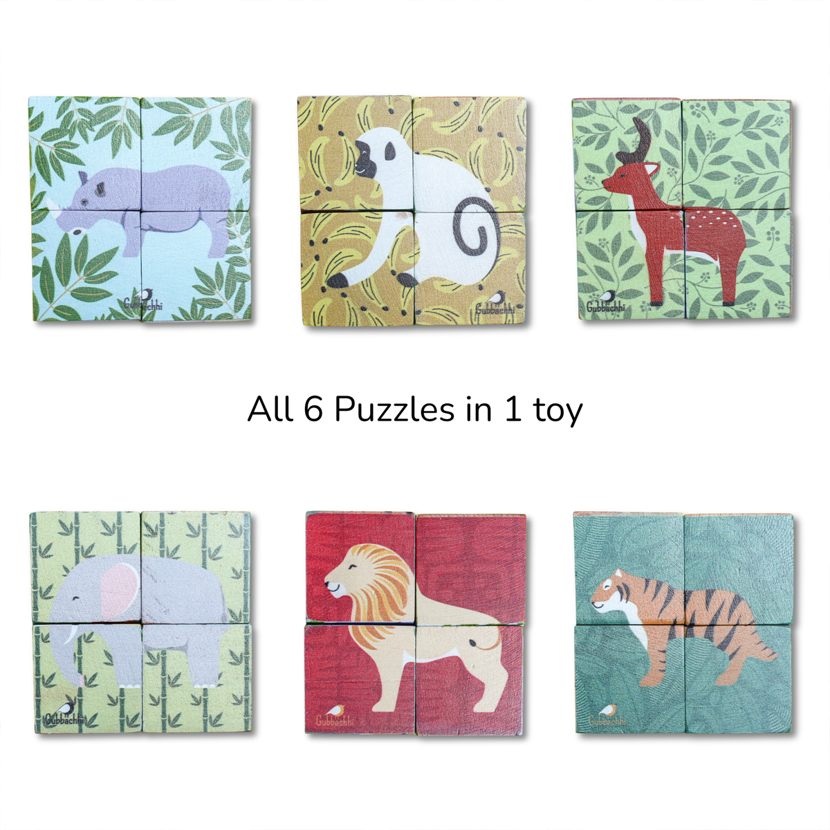 My First Block Puzzles - Jungle | Wooden 6-in-1 Puzzle Set (4 Blocks)