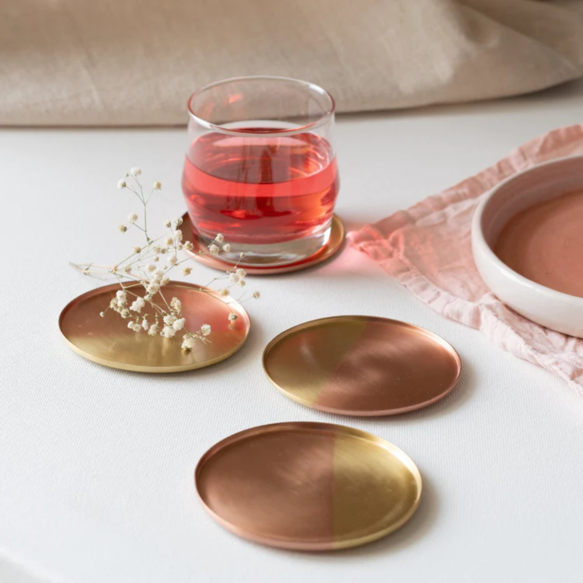 Two tone copper & brass coasters, Set of 6