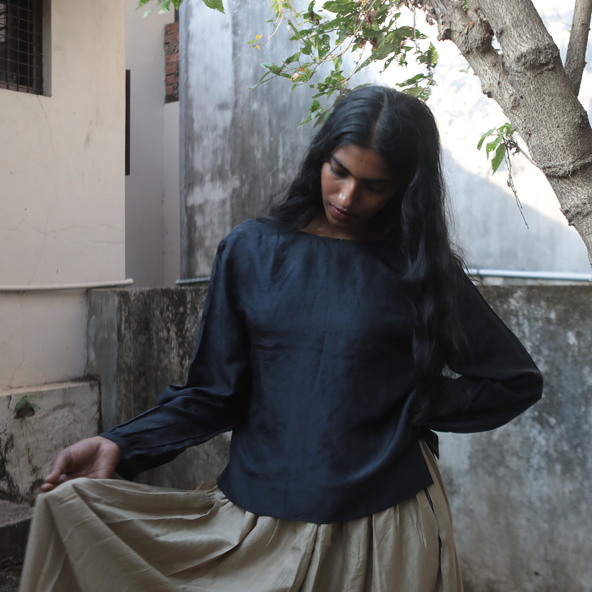 Charcoal Silk Blouse