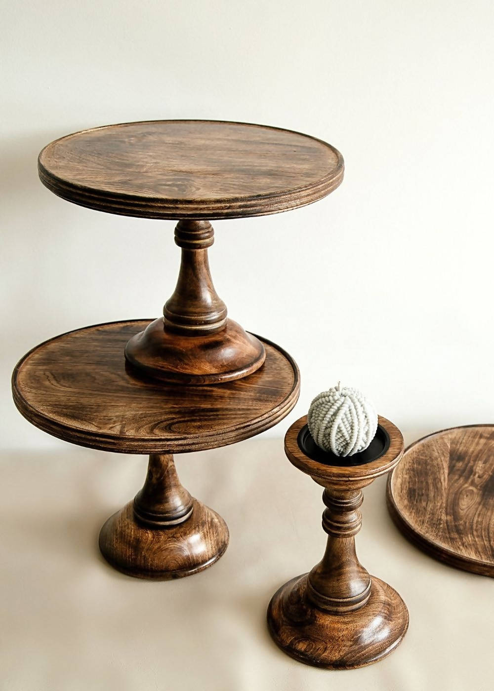 Travel Friendly Wooden Cake Stand with Candle Holder