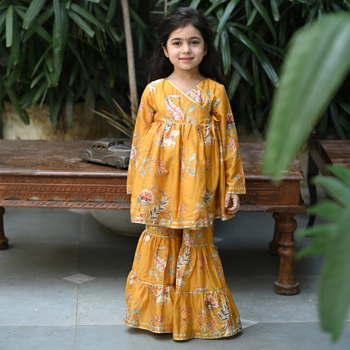 Reet Angrakha Sharara Set - Mustard Jungle Reverie