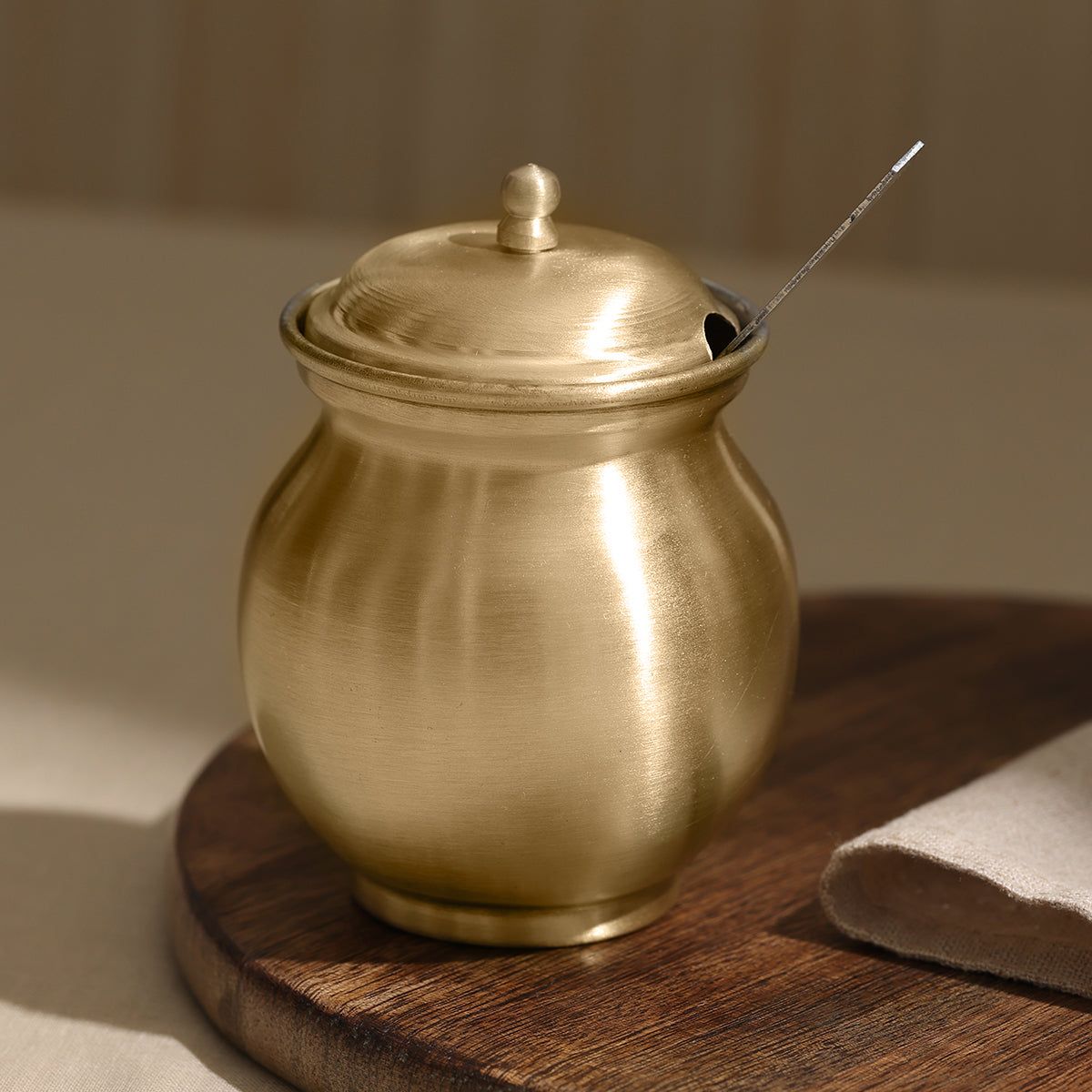 Pure Brass Ghee Pot with Spoon | Kalai Coated