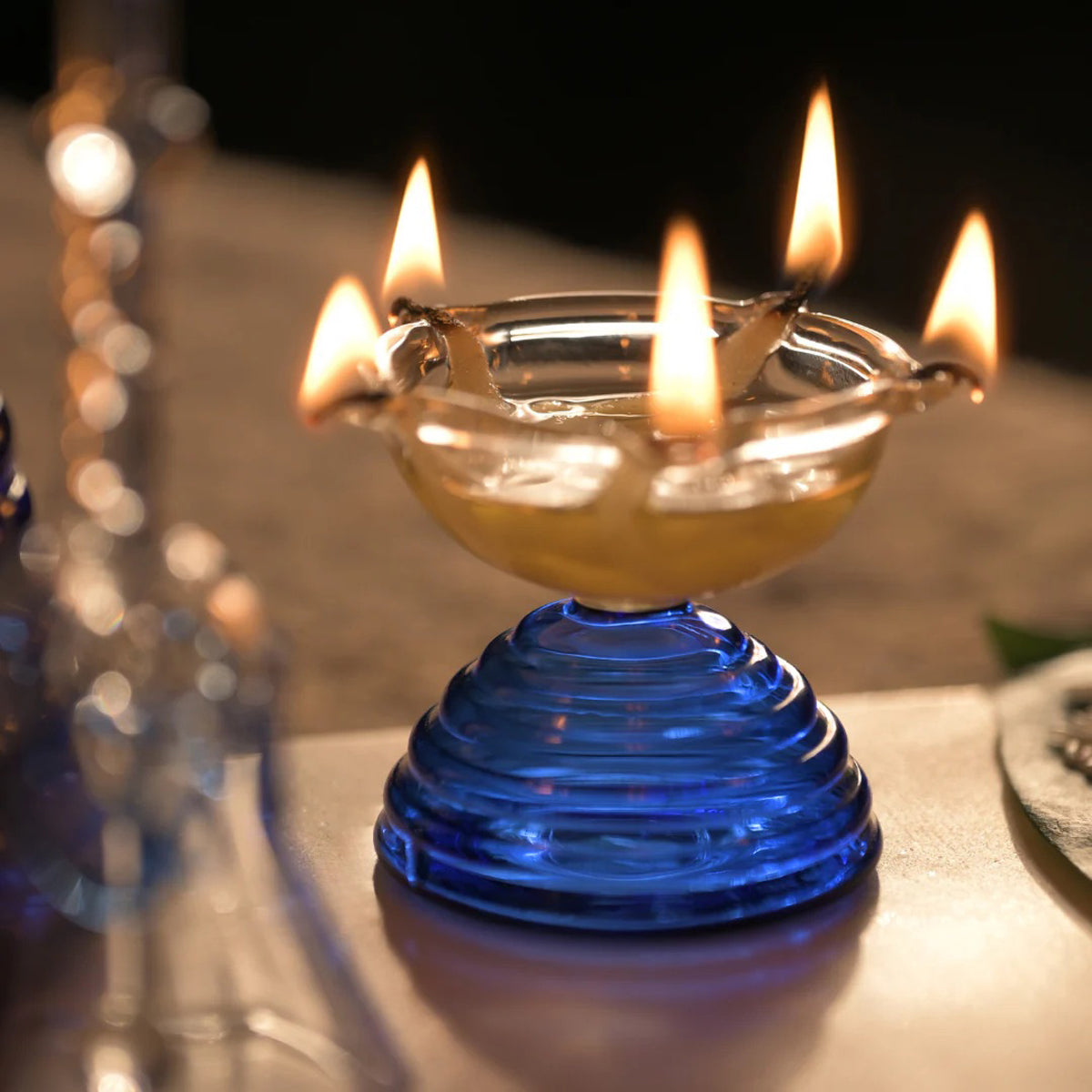Blue Glass Diya - Small