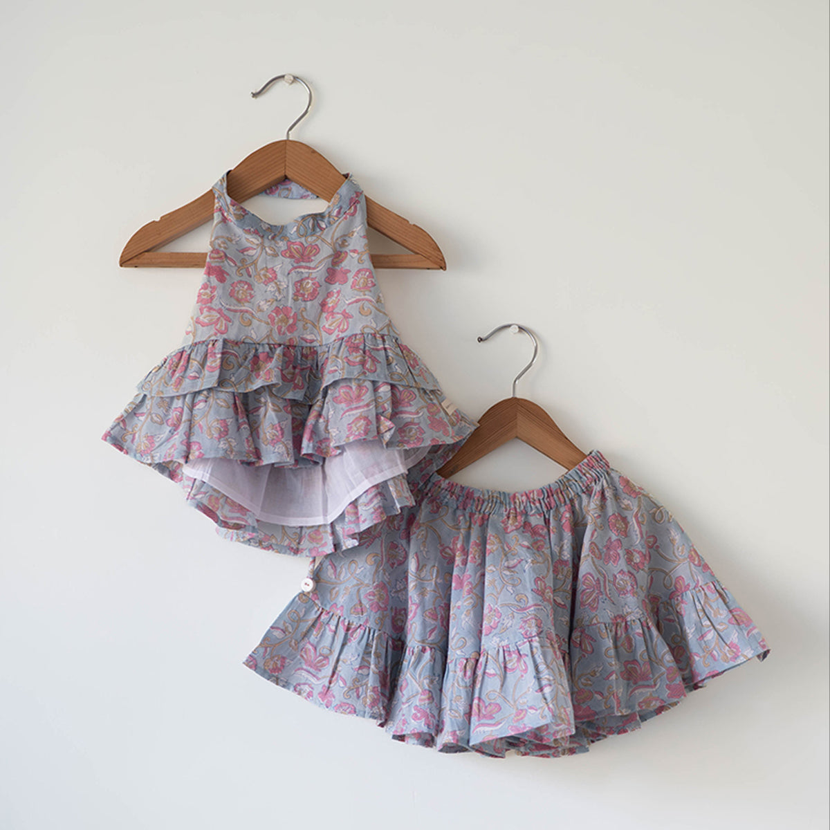 Flutter Sky Blue Butterfly Halter Top Skirt Co-Ord