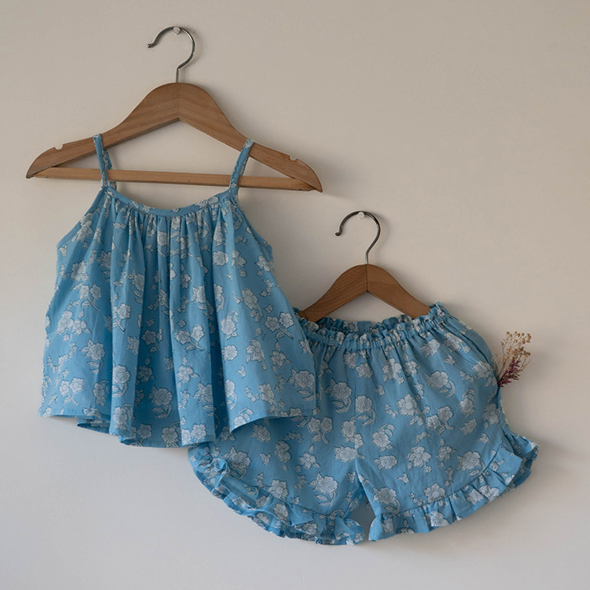Blossom Powder Blue Spaghetti Top Shorts Set