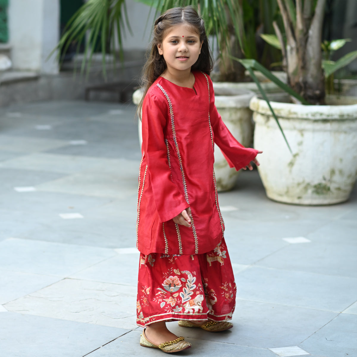 Naintara Gharara set - Red Junglle Reverie