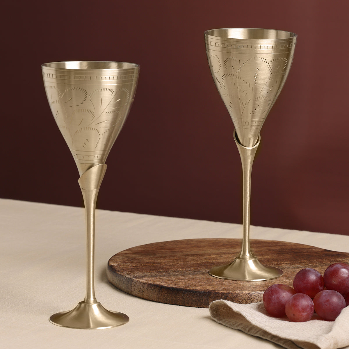 Brass Wine Goblet Glasses | Set of 2 | Ulchai Handwork