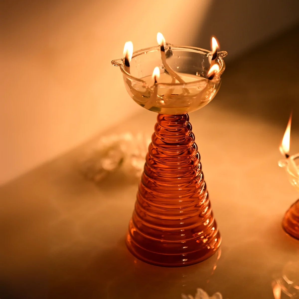 Tall Glass Diya Amber