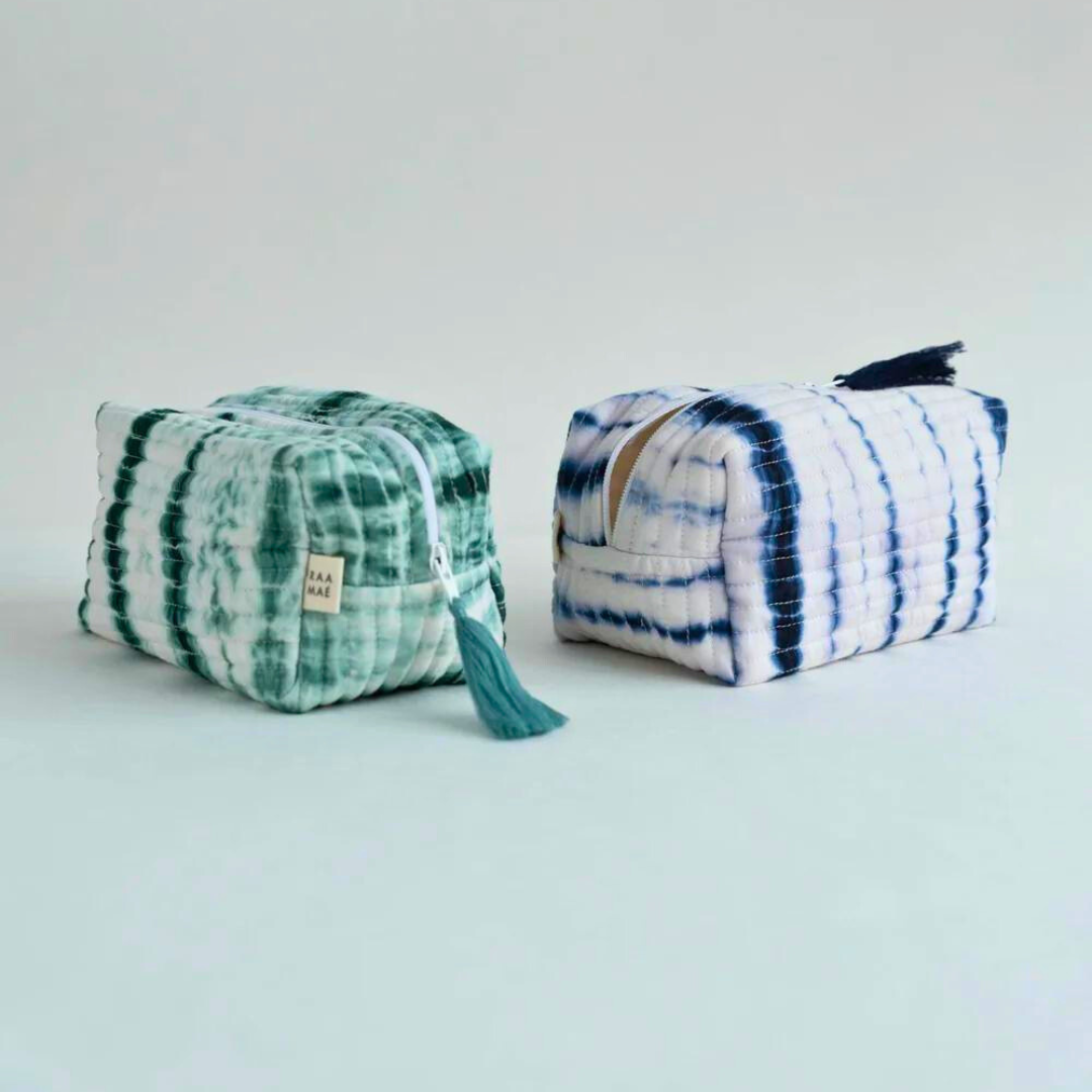 Shibori Quilted Pouches - Set of 2 - Green & Indigo