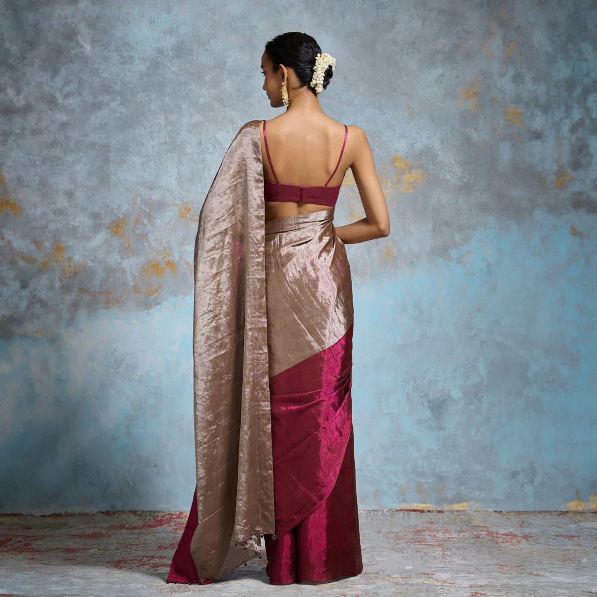 Classic Pink-Silver Metallic Tissue Saree