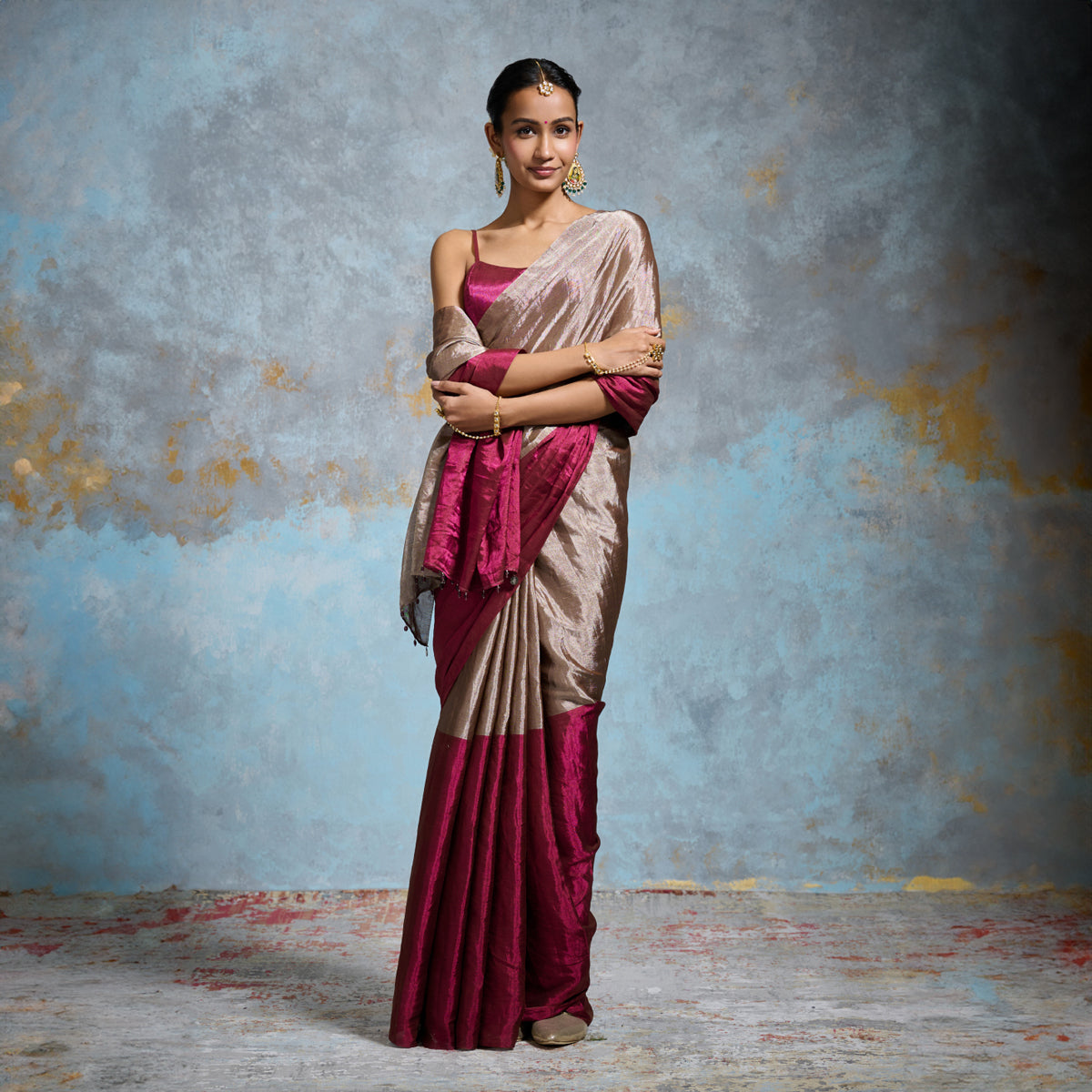 Classic Pink-Silver Metallic Tissue Saree