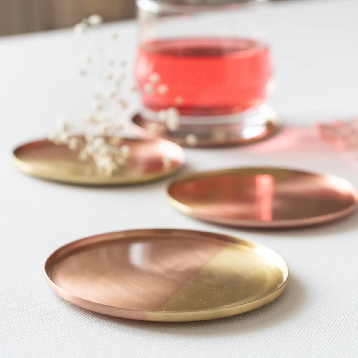 Two tone copper & brass coasters, Set of 6