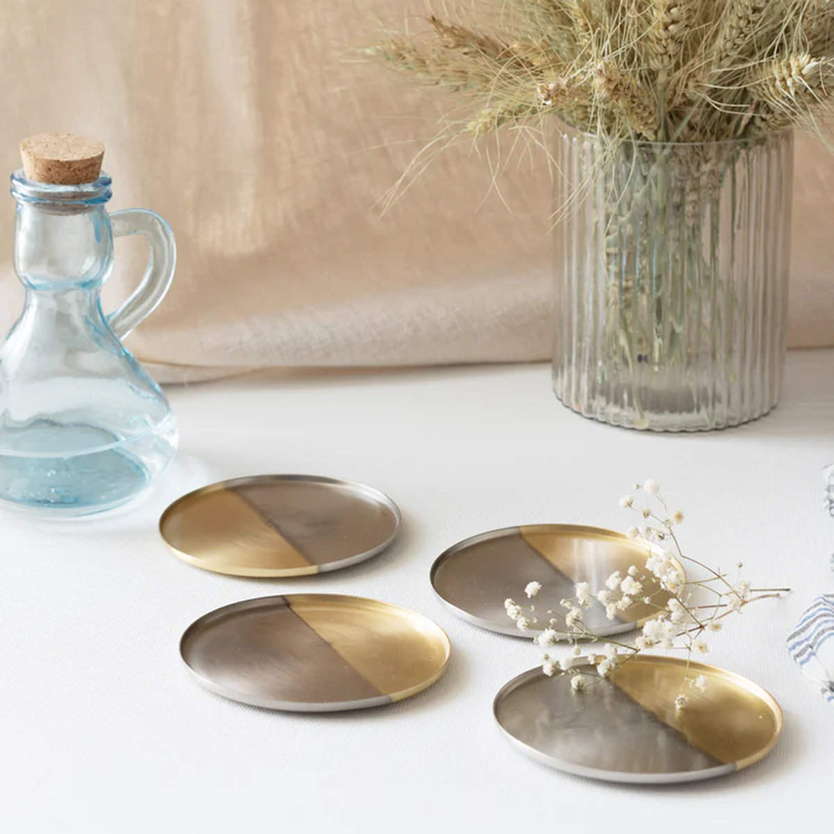 Two tone nickel & brass coasters, Set of 6