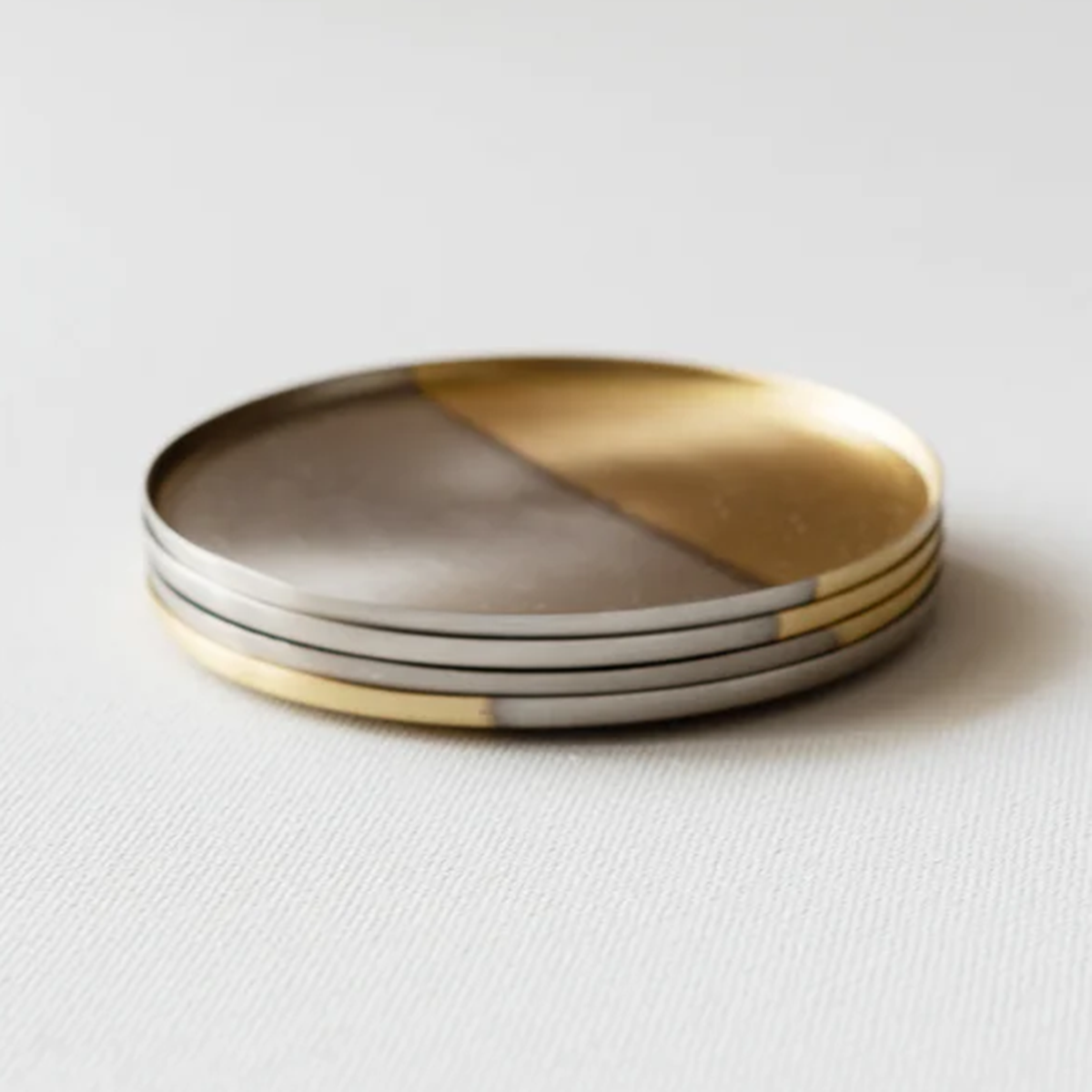 Two tone nickel & brass coasters, Set of 6