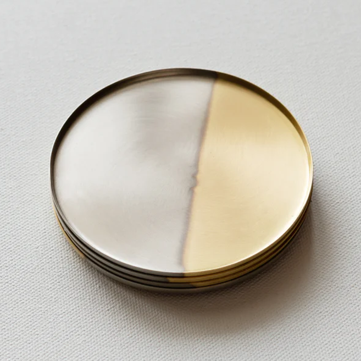 Two tone nickel & brass coasters, Set of 6