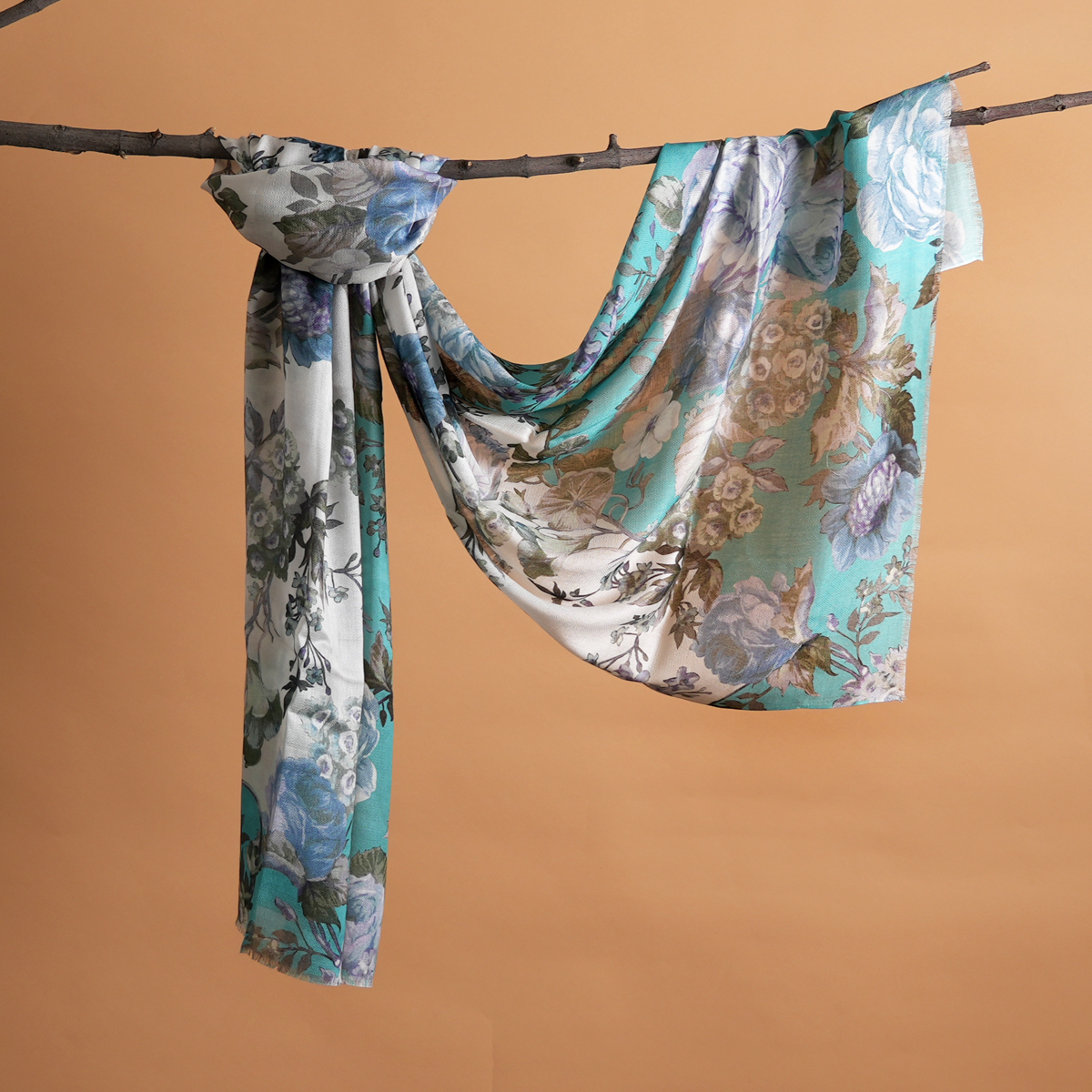 Aqua Bloom Bamboo Modal Stole